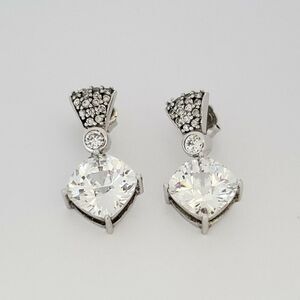 CRISLU Platinum Plate Sterling Silver Vintage Drop Earring